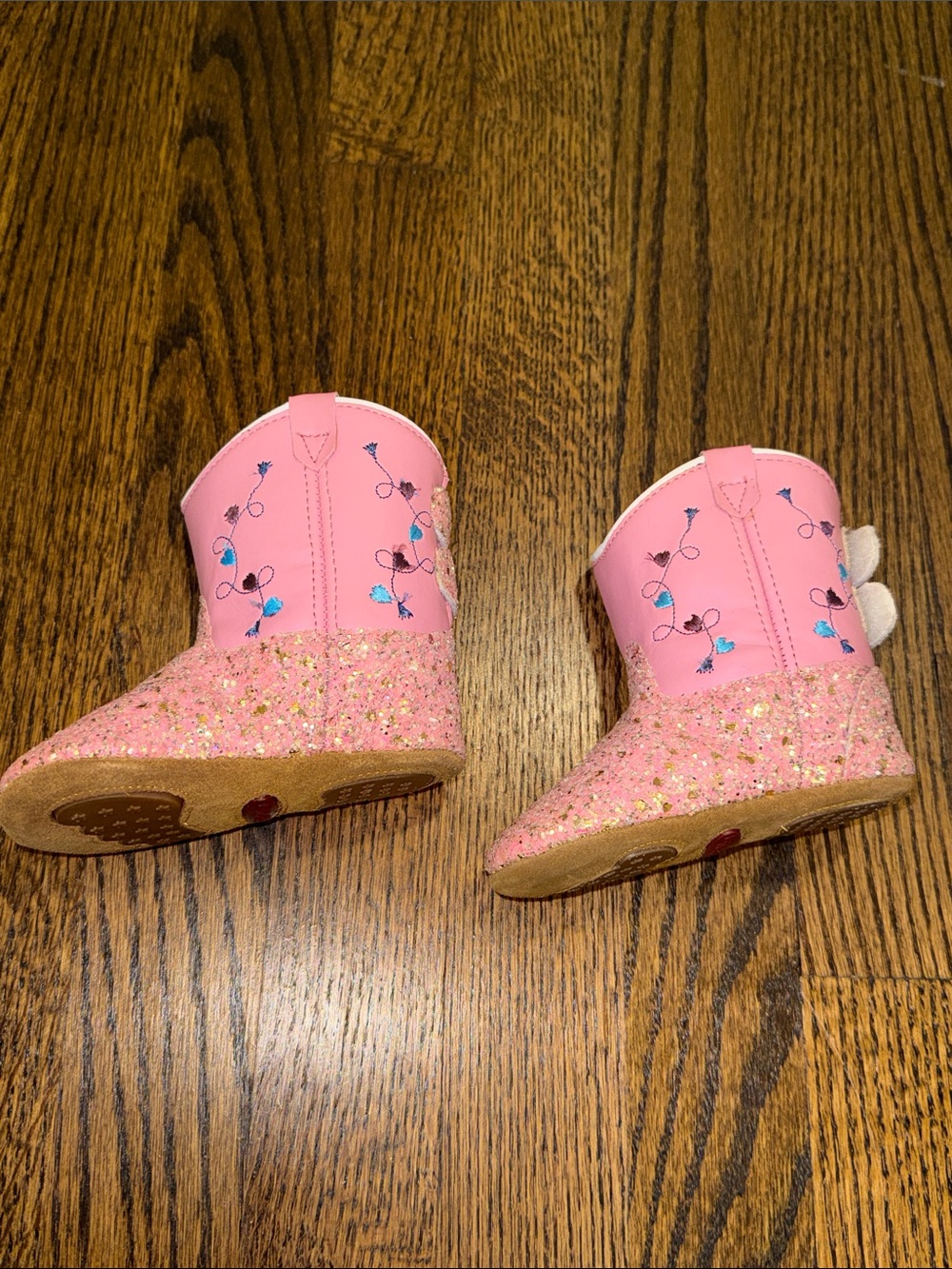 Pink Glitter Western Cowboy Boots with Floral Embroidery
